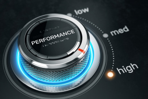 High Performance concept - Performance level control button on high position. 3d rendering